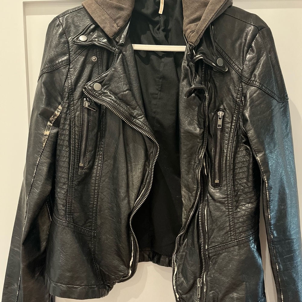 Free People leather jacket with hood✨
